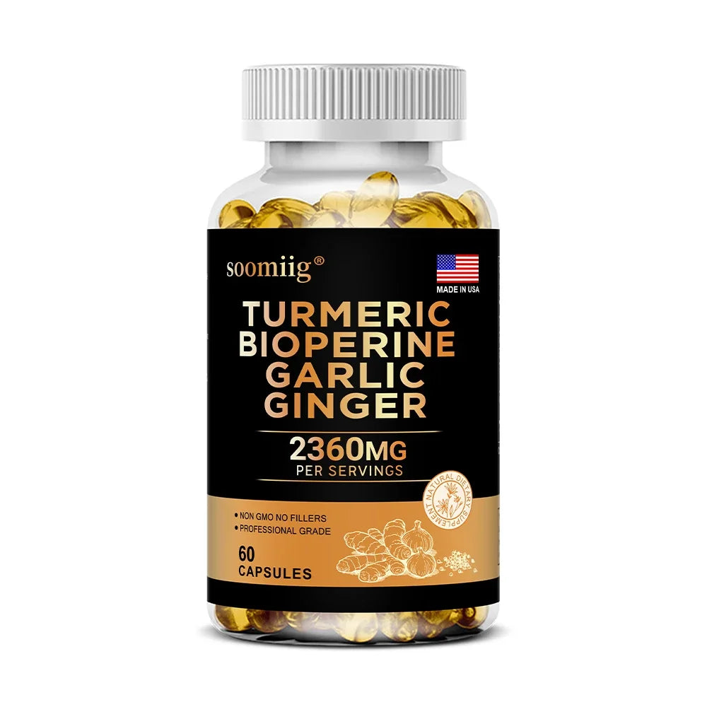 Turmeric Ginger Supplement with Garlic Curcumin Black Pepper, Support Joint Health, Promote Digestion, and Boost Immune Health Healthy supplements