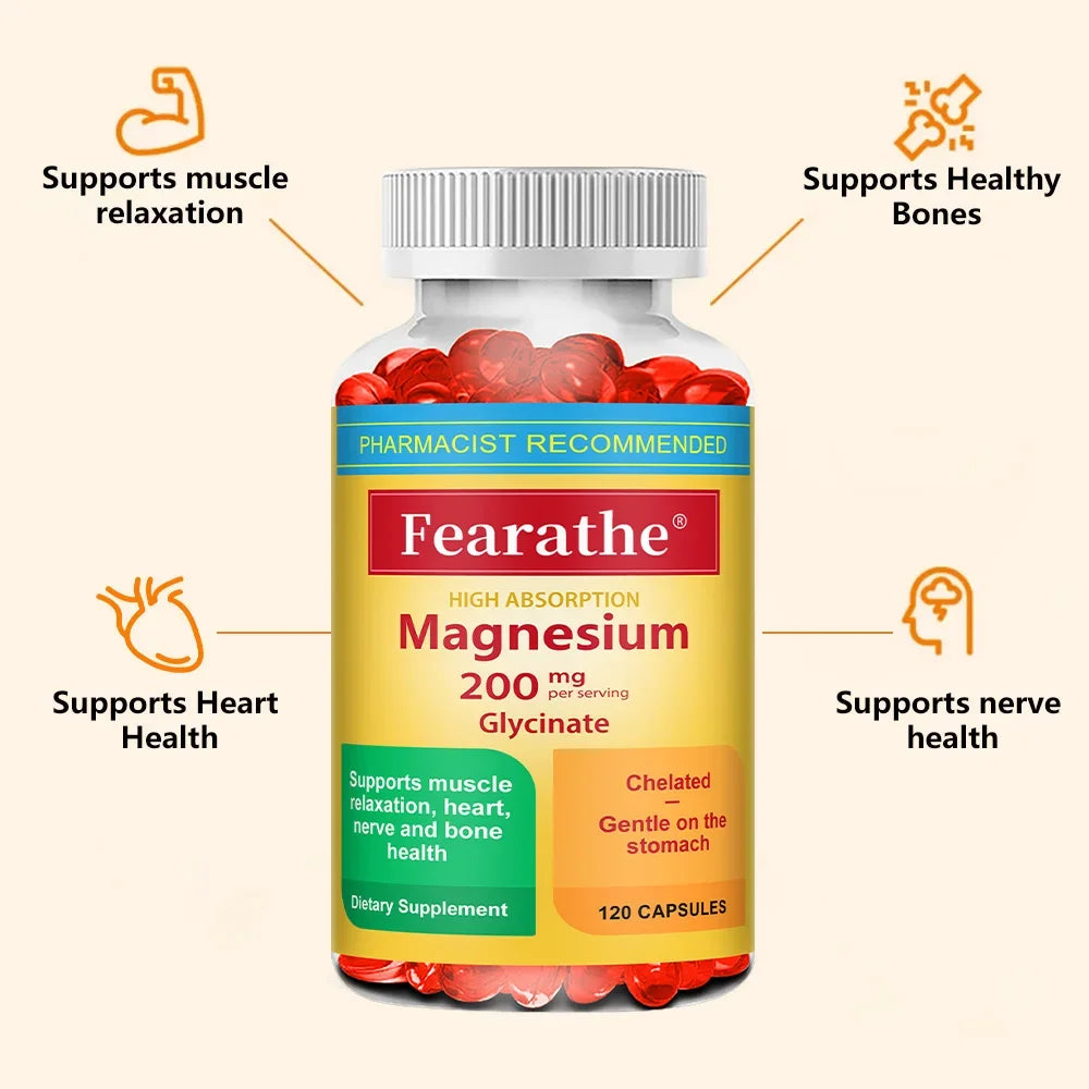 200 Mg Magnesium Glycinate Capsules To Improve Sleep Quality, Support Joint and Bone Marrow Health, and Boost The Immune System Healthy supplements