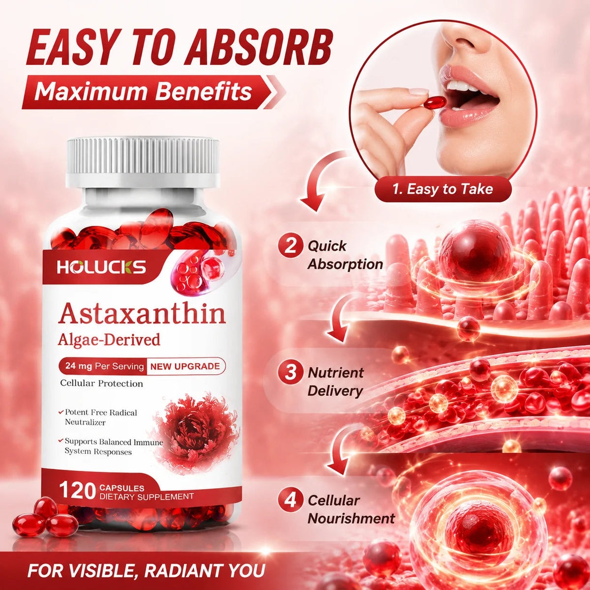Astaxanthin 24mg Supplement, for Cardiovascular Health, Anti-aging,Support Eye,Skin,Joint, Heart & Immune Health, Antioxidant Healthy supplements