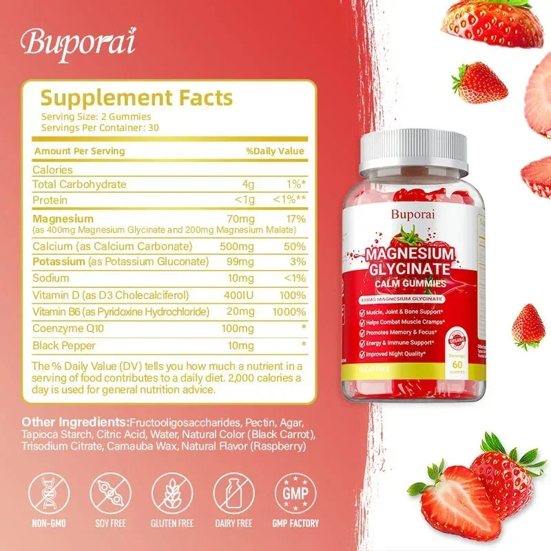 Magnesium Glycinate Gummies - Dietary Supplement, Promotes Muscle, Joint & Bone Health, Relieves Muscle Cramps, Natural Sleep Healthy supplements