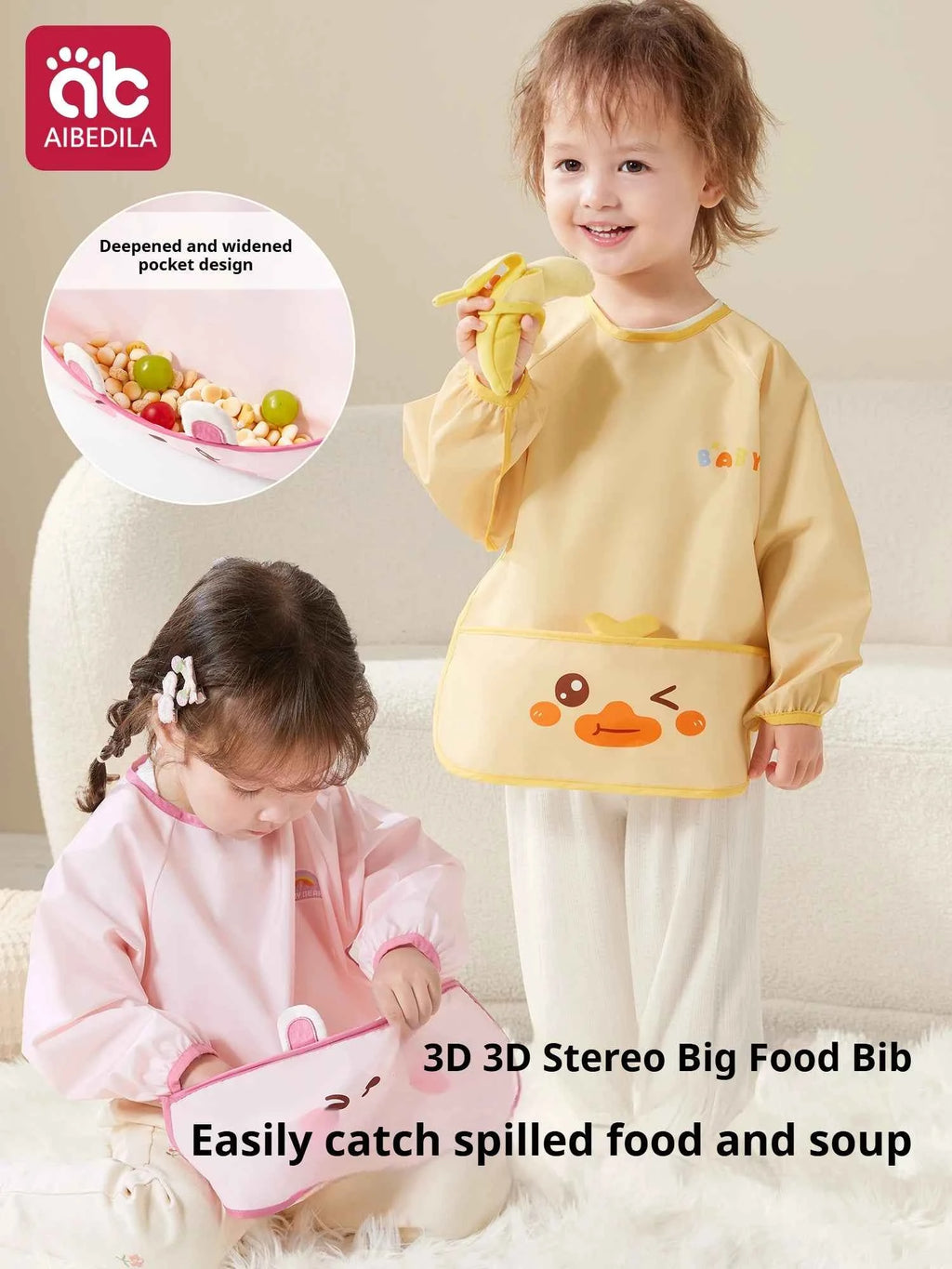 AIBEDILA Baby Eating Overalls Waterproof Children's Bibs Anti-Dressing Aprons Male Treasure Female Baby Food Supplement