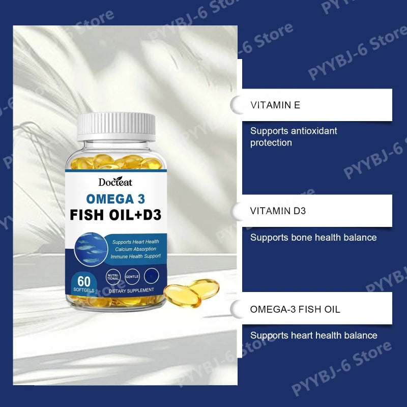 Omega-3 Fish Oil Supports Cardiovascular Wellness Calcium Absorption Immune Health 60 Softgels Nutritional Dietary Supplement Healthy supplements