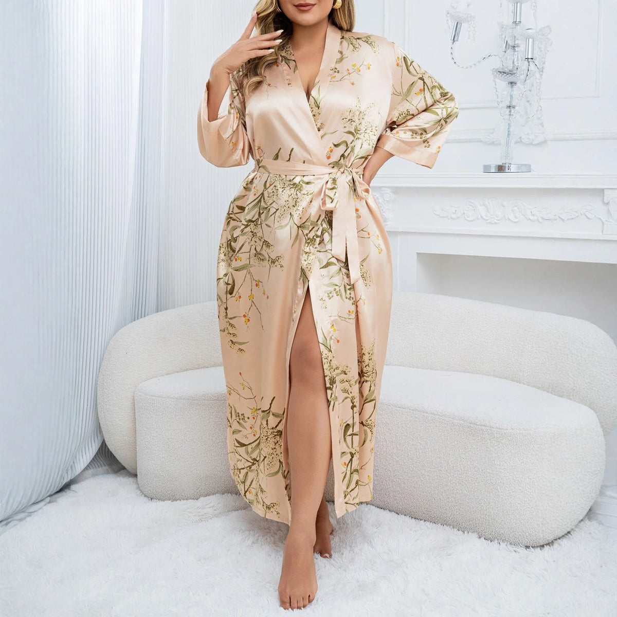 Ladies Oversized Floral Thin Skin-friendly Loungewear Summer Sexy Sleeping Robe Casual Soft and Comfortable Nightdress Homewear Healthy supplements