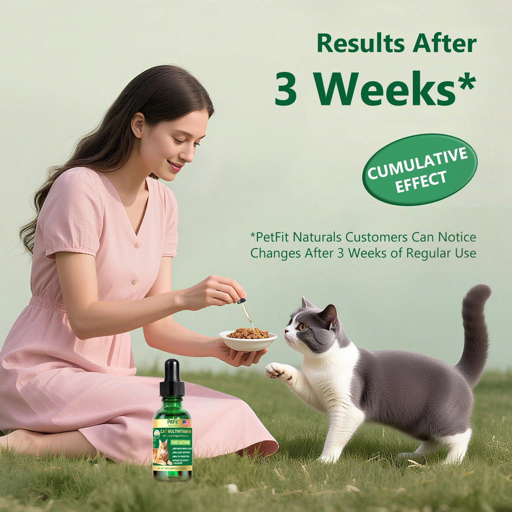 PetFit Naturals 2oz Liquid Cat Vitamins Lysine Probiotics Omega3 Supplement for Feline Kidney Immunity Skin Digestive Health Healthy supplements