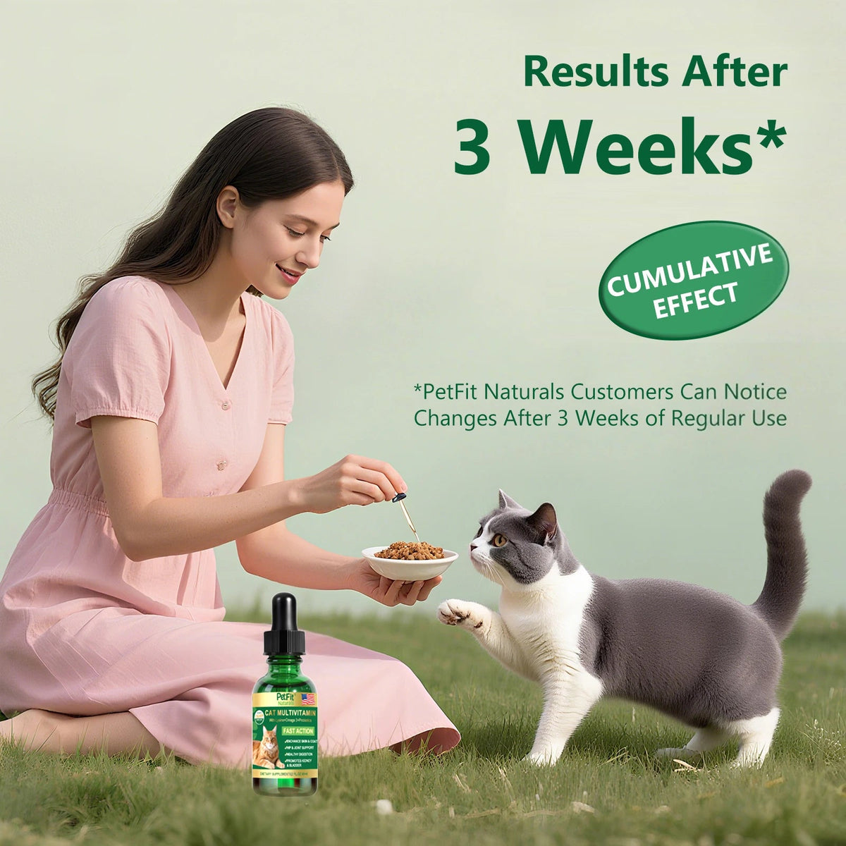 PetFit Naturals 2oz Liquid Cat Vitamins Lysine Probiotics Omega3 Supplement for Feline Kidney Immunity Skin Digestive Health Healthy supplements