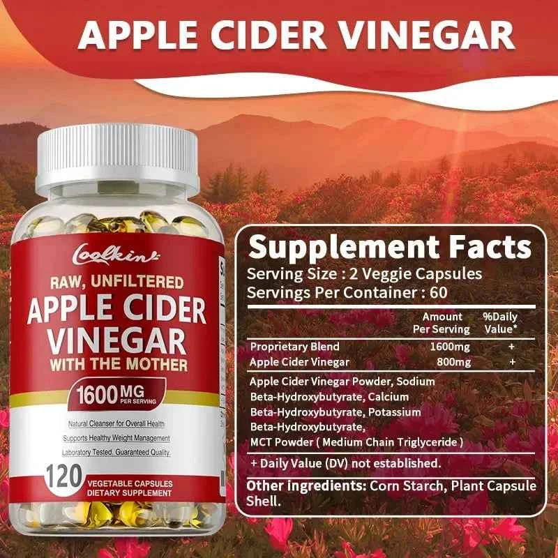 Apple Cider Vinegar Capsules - Supplement B Vitamins, Weight Management, Detox, Relieve Bloating and Constipation, Fat BurnerSup