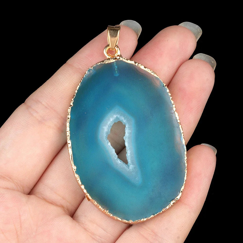 Natural Stone Onyx Pendant Gold Plated Slice Agate Onyx for Trendy Jewelry Making Diy Women Necklace Earring Supply Healthy supplements