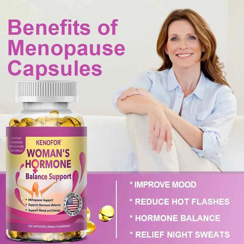 Kenofor Menopause Supplement for Women - Fights Night Sweats, Hot Flashes, Improves Mood - 120 Capsules, Non-GMO
