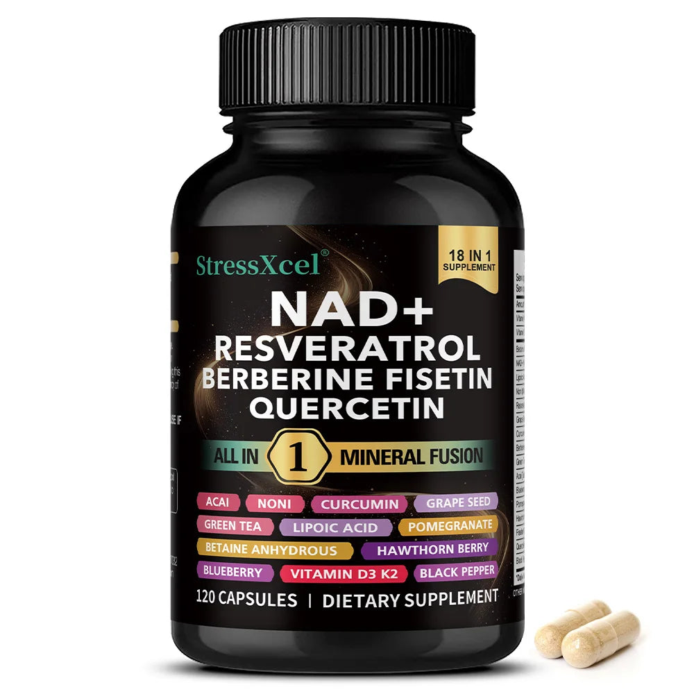 NAD+ Supplement with Resveratrol Quercetin Berberine, Boost NAD Levels, Anti-Aging, Cellular Energy & Heart Health, Antioxidant Healthy supplements