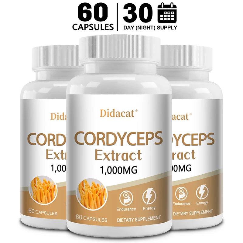 Natural Cordyceps 1000 Mg Supplement - Non-GMO 120 Capsules, Stamina and Energy Support, Helps Immune & Cardiovascular Health Healthy supplements