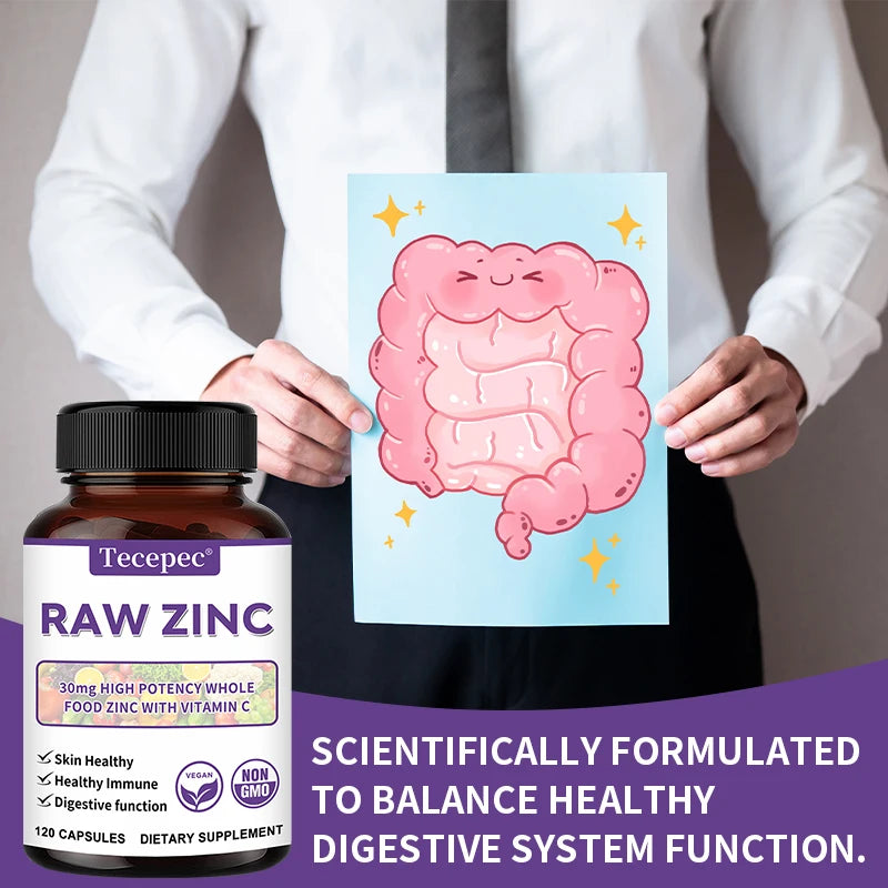 Zinc Vitamins - Raw Zinc Whole Food Supplement with Vitamin C, Vegetarian, for Skin Health, Immune & Digestive Function Healthy supplements