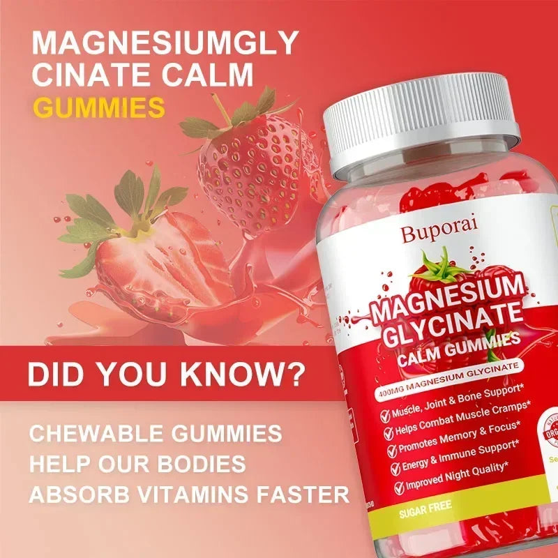 Magnesium Glycinate Gummies - Dietary Supplement, Promotes Muscle, Joint & Bone Health, Relieves Muscle Cramps, Natural Sleep Healthy supplements