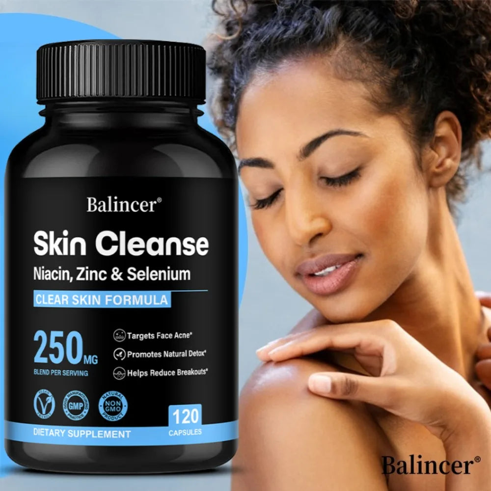 Skin Cleanse Supplements for Men, Women & Teens – Niacin, Zinc & Selenium, Skin Health & Immune Support – 120 Vegan Capsules Healthy supplements