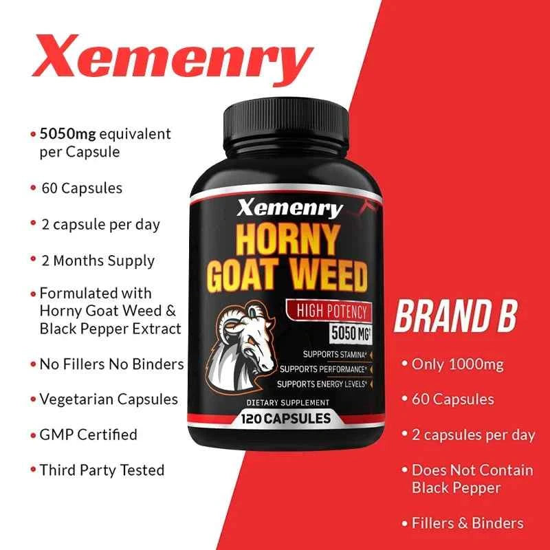 Men's Horny Goat Weed Capsules 5050 mg Formula Contains Black Pepper Extract