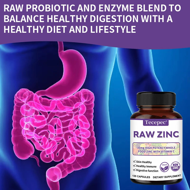 Zinc Vitamins - Raw Zinc Whole Food Supplement with Vitamin C, Vegetarian, for Skin Health, Immune & Digestive Function Healthy supplements