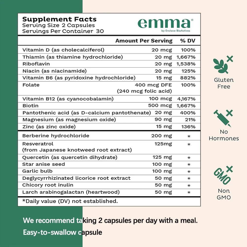 Emma Gut Health Relief Supplement | 60 Digestive Capsules For Women & Men | Helps Ease Bloating & Digestion Healthy supplements