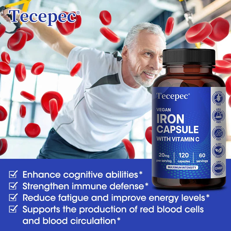 Iron Supplement with Vitamin C - Supports Energy Production, Immune Health, Oxygen Transport & Daily Wellness, Stomach-Friendly Healthy supplements