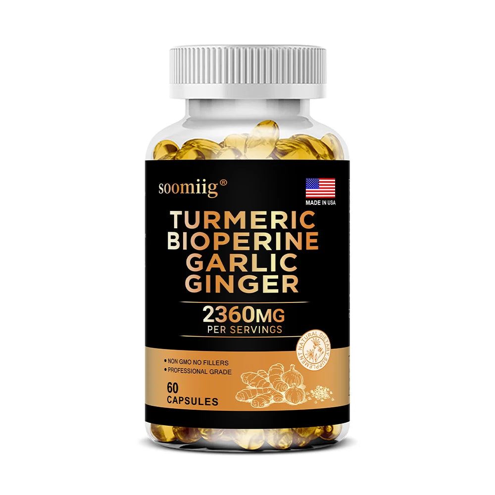 4-in-1 Turmeric and Garlic Supplements with Bioperine 2360 mg, Ginger Root Capsules for Joint, Digestion & Immune Health Support Healthy supplements