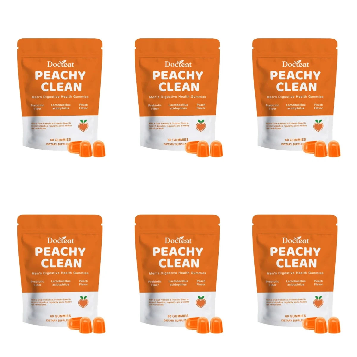 Docteat Peachy Clean Men's Digestive Health Gummies Prebiotic & Probiotic Blend Peach Flavor 60 Gummies Dietary Supplement Healthy supplements