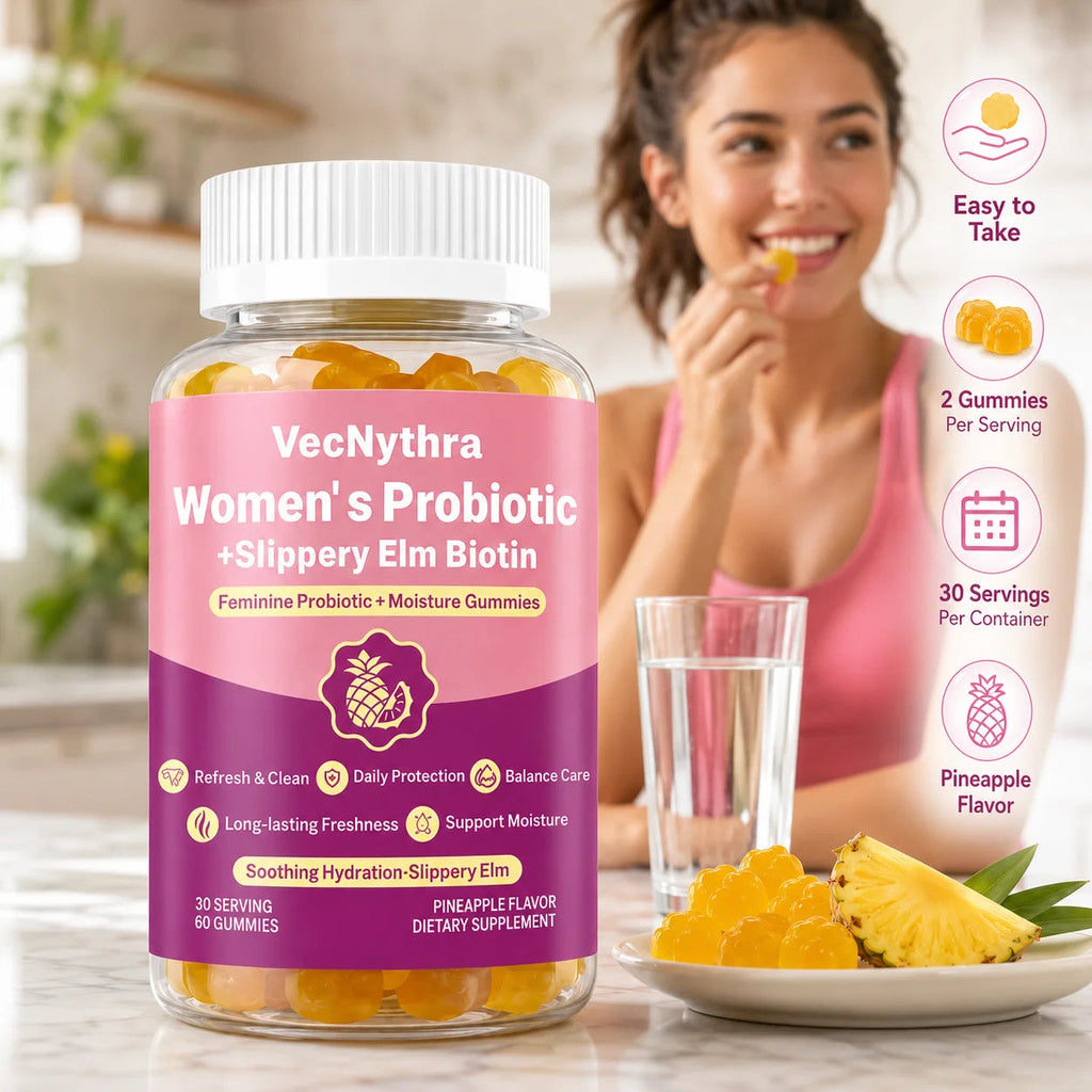 VecNythra Women's Daily Balance Probiotic Gummies with Vitamin C Slippery Elm Biotin 2 Billion CFU 60 Gummies Healthy supplements