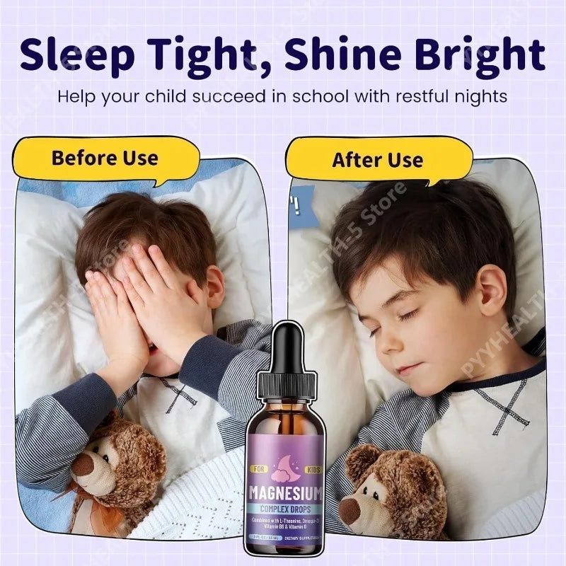 Kids Liquid Drops, Magnesium Glycinate with L-theanine Omega-3 Vitamin B6 D3 for Supports Bone Health and Relaxation 60 Ml Healthy supplements