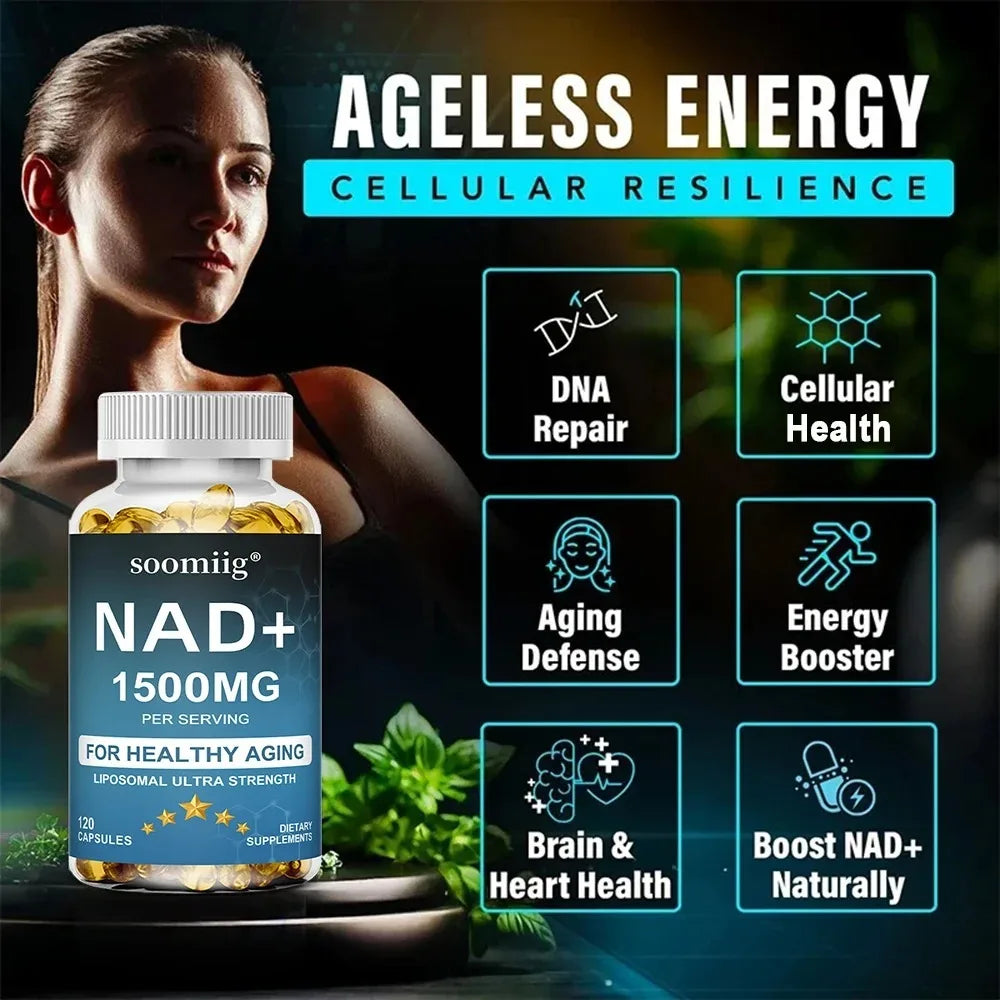 NAD+ Supplement-with Trans-Resveratrol, Support Skin Health, Cell Repair, Brain Cognition, Anti-Aging, Antioxidant, 120 Capsules Healthy supplements