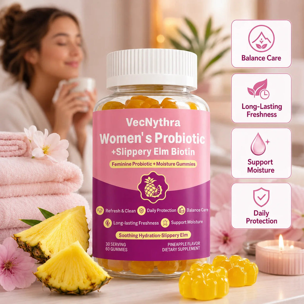 VecNythra Women's Daily Balance Probiotic Gummies with Vitamin C Slippery Elm Biotin 2 Billion CFU 60 Gummies Healthy supplements