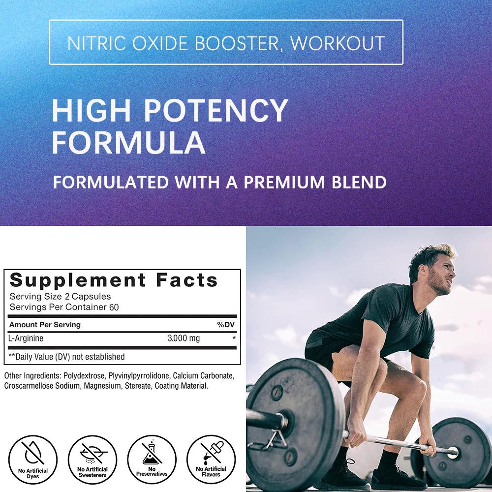 L Arginine 3000mg for Men Women, Muscle Mass Supplement for Endurance, Energy and Heart Health Support During Exercise, Non-GMO Healthy supplements