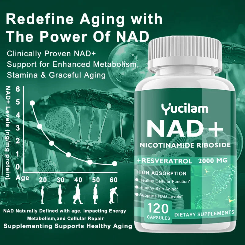 NAD+ Resveratrol Supplement - Anti-Aging, Energy Boost, Cell Repair, Skin Health, Brain Cognition - Provides Sustained Vitality Healthy supplements