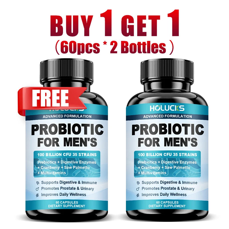 HOLUCKS Men's Probiotic Supplement with Prebiotics & Enzymes, Support Gut Health, Immune System & Daily Overall Wellness for Men Healthy supplements