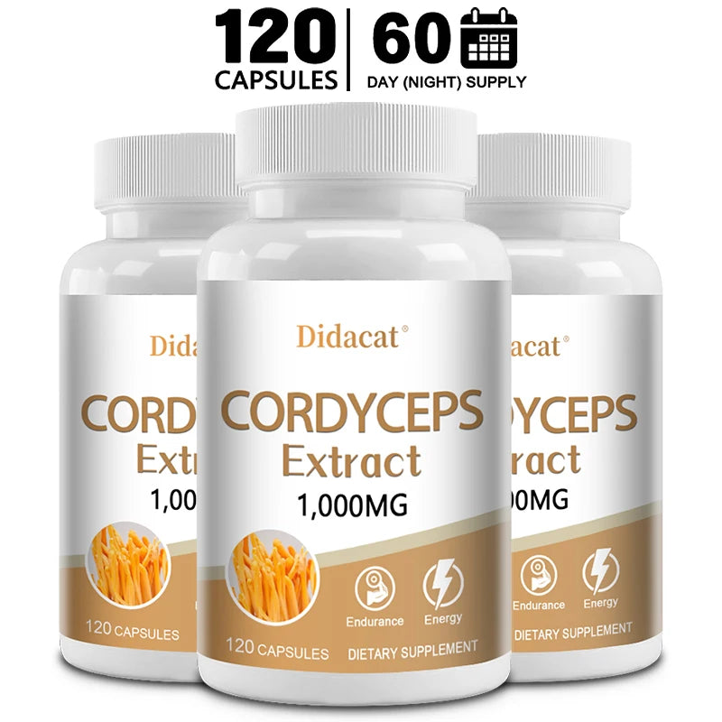 Natural Cordyceps 1000 Mg Supplement - Non-GMO 120 Capsules, Stamina and Energy Support, Helps Immune & Cardiovascular Health Healthy supplements