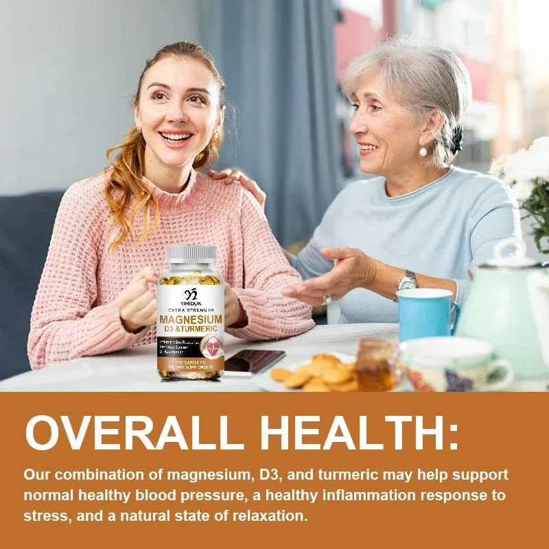 Magnesium Supplement, with Vitamin D3 & Turmeric, Supports Heart Health, Nervous System & Circulatory Function for Men Women
