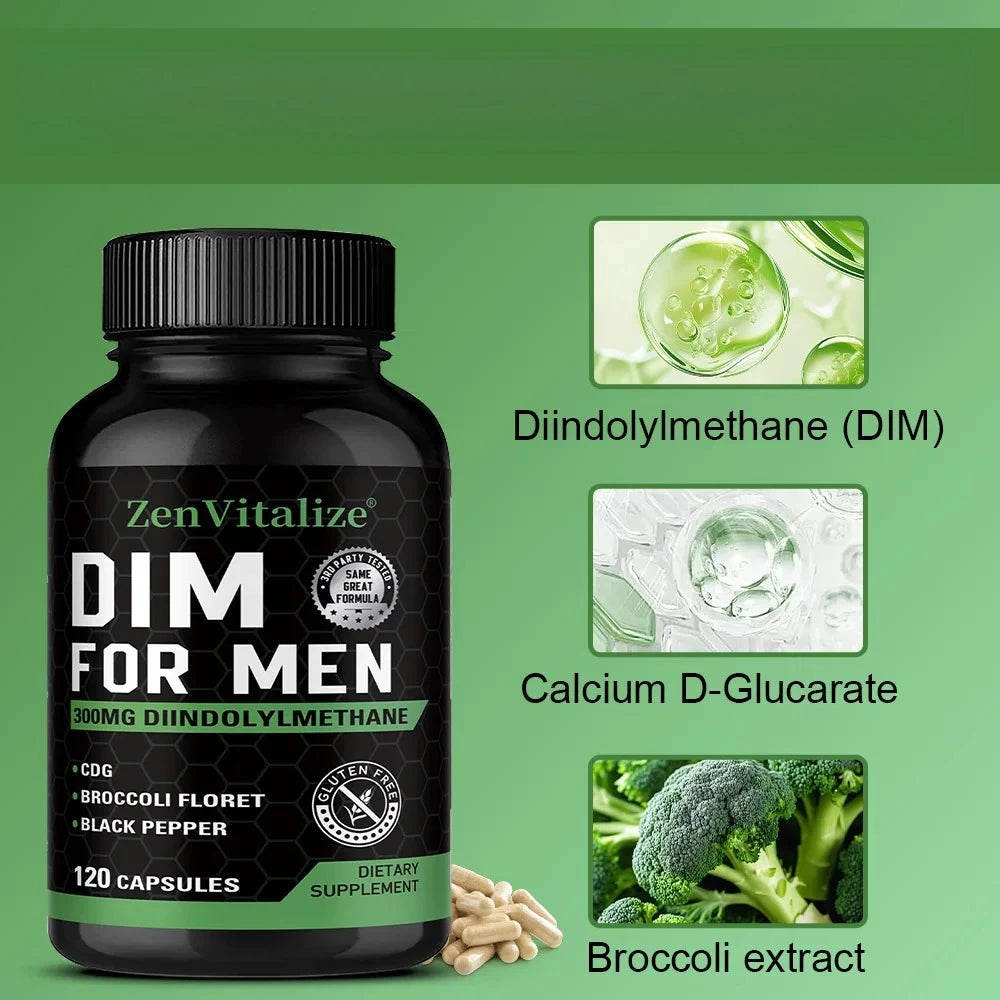 DIM Supplement for Men 300mg | Extra Strength Men’s Health Supplement with Broccoli and Black Pepper, Gluten-Free Healthy supplements