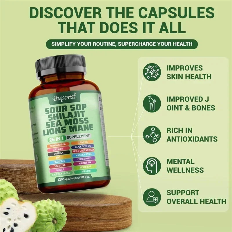 24-In-1 Soursop Supplement - Promote Digestion and Cell Health, Supports Skin, Joint and Bone Health, Strengthens Immunity Healthy supplements