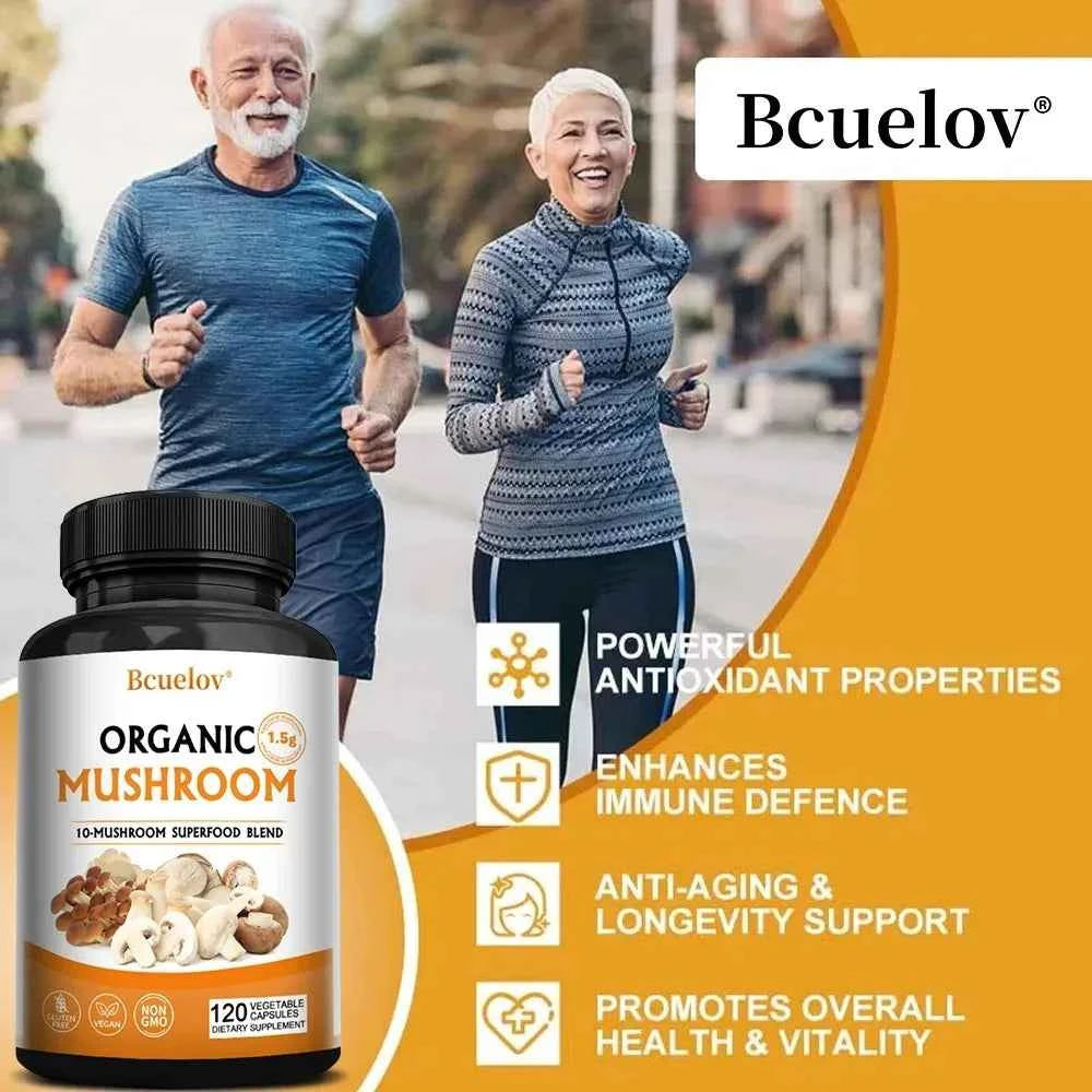 Mushroom Complex Capsules Supplement Support Immunity and Focus Health Boost Memory Protect Brain Nerves for Men Women