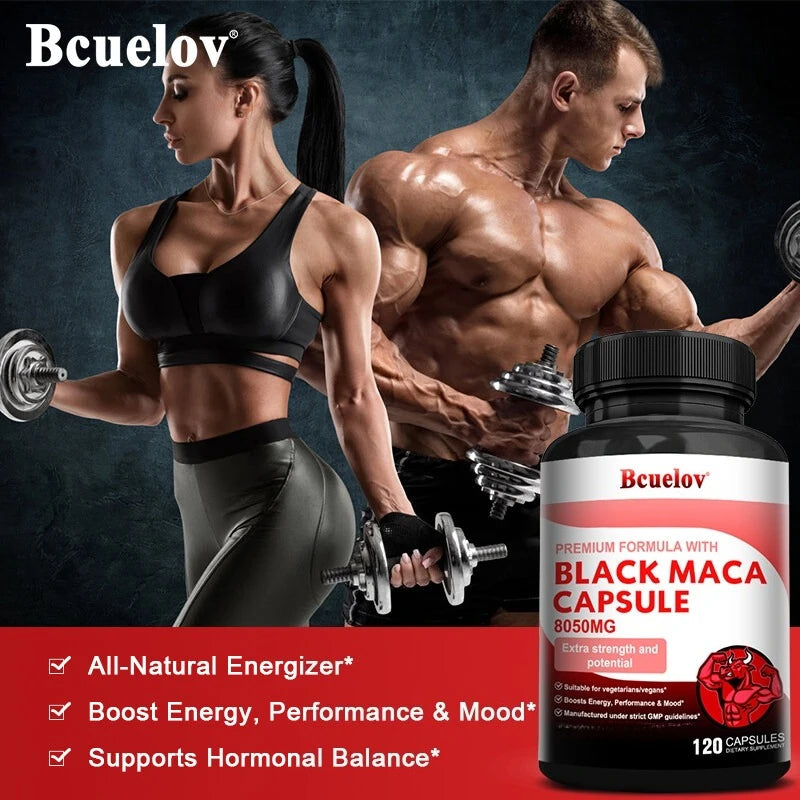 Powerful Black Maca Supplement for Men and Women, Improve Energy, Endurance, Muscle Mass Health, Maca Root Vegan Capsule Healthy supplements