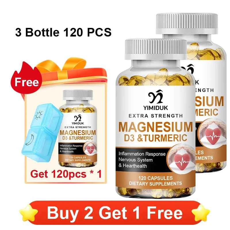 Magnesium Supplement, with Vitamin D3 & Turmeric, Supports Heart Health, Nervous System & Circulatory Function for Men Women