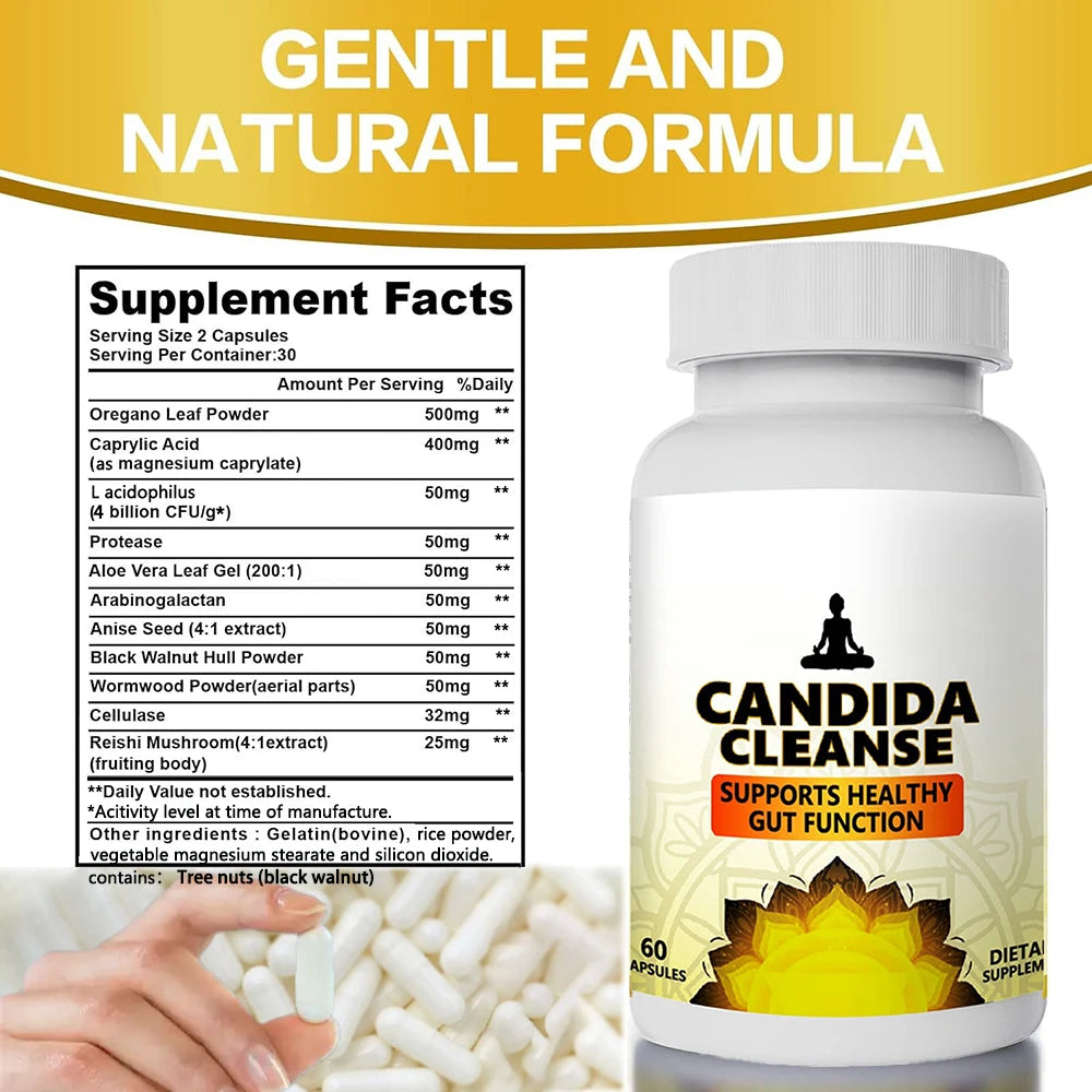 Candida Cleanse Detox for Gut Health - Extra Strength Balance Control Anti Overgrowth Supplements for Women & Men - 60 Capsules Healthy supplements