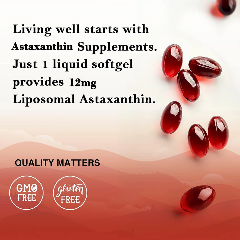 Astaxanthin 12mg, Premium Astaxanthin Antioxidant Supplements with Antioxidant Activity, Supports Eye, Immune, Skin Health Healthy supplements