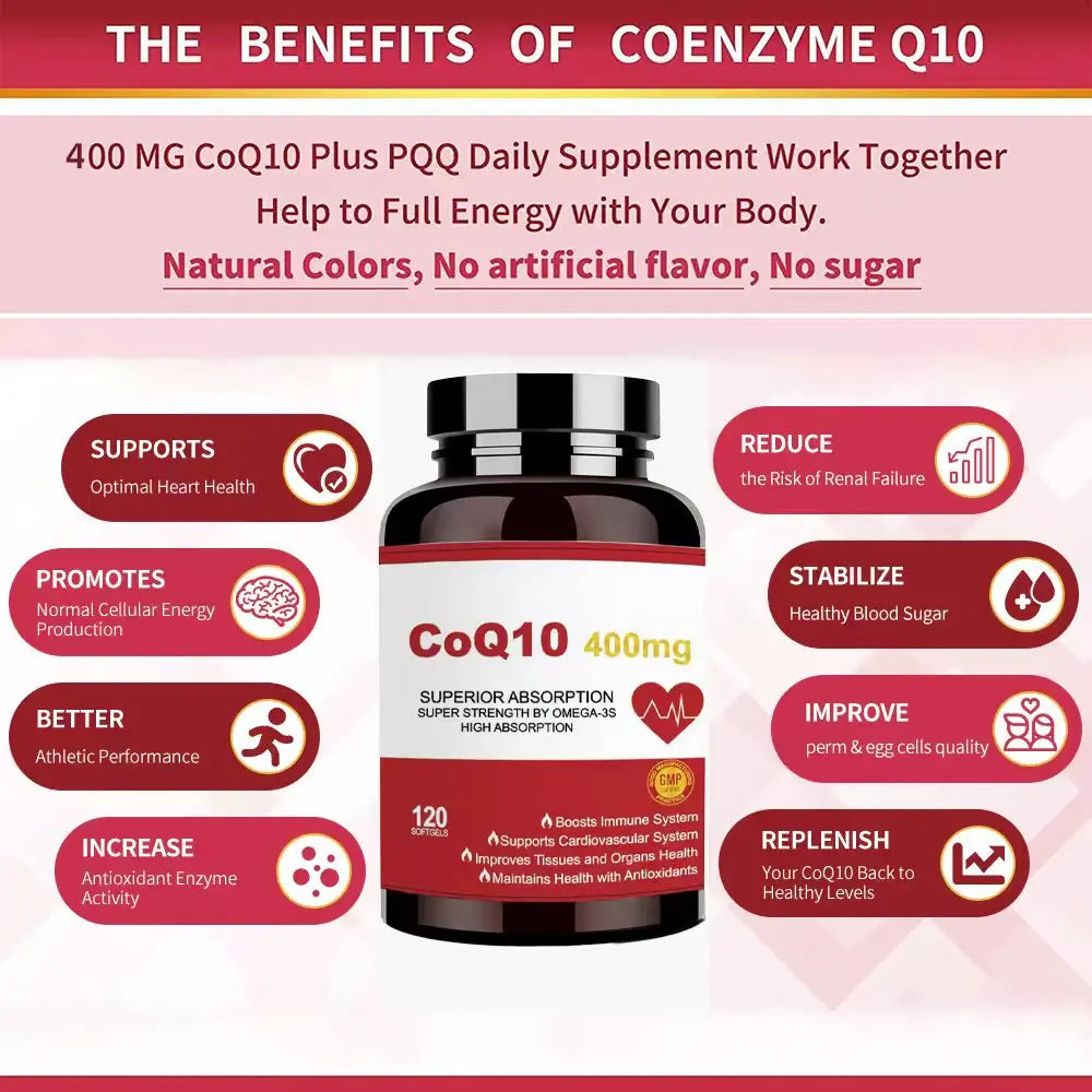 CoQ10 400mg with Omega-3, Antioxidant Supplement for Heart & Energy Health, Cellular Energy Support, Extra Strength Coenzyme Q10 Healthy supplements