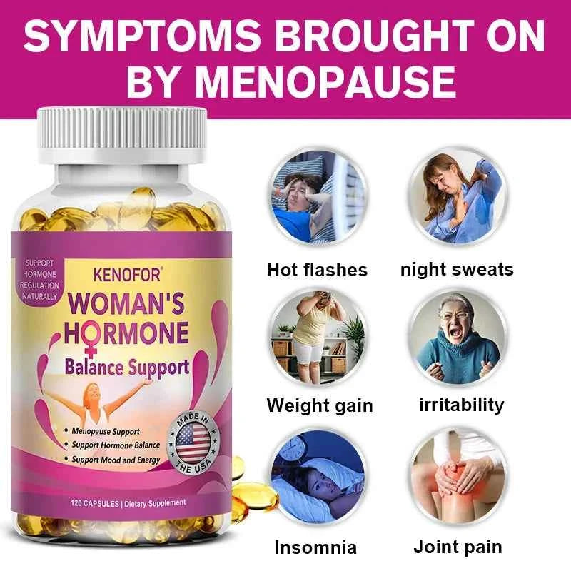 Kenofor Menopause Supplement for Women - Fights Night Sweats, Hot Flashes, Improves Mood - 120 Capsules, Non-GMO