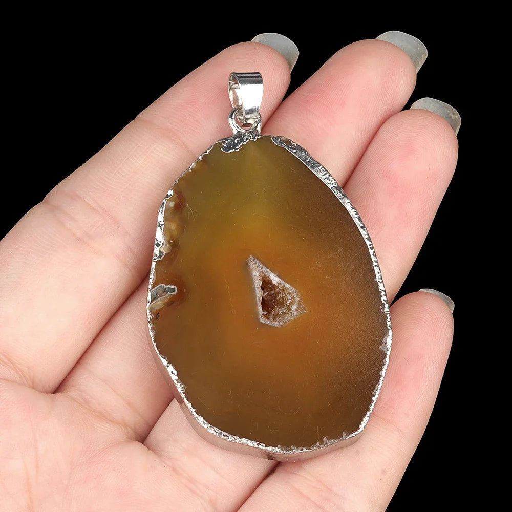 Natural Stone Onyx Pendant Gold Plated Slice Agate Onyx for Trendy Jewelry Making Diy Women Necklace Earring Supply Healthy supplements