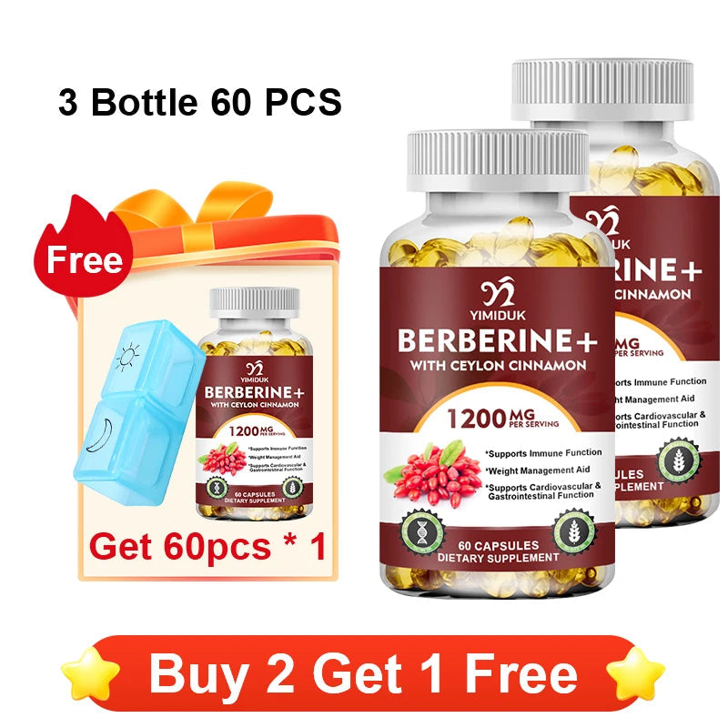 Premium Berberine + Ceylon Cinnamon Supplement, Supports Cardiovascular Health, Glucose Balance, Immunity & Digestive Wellness Healthy supplements