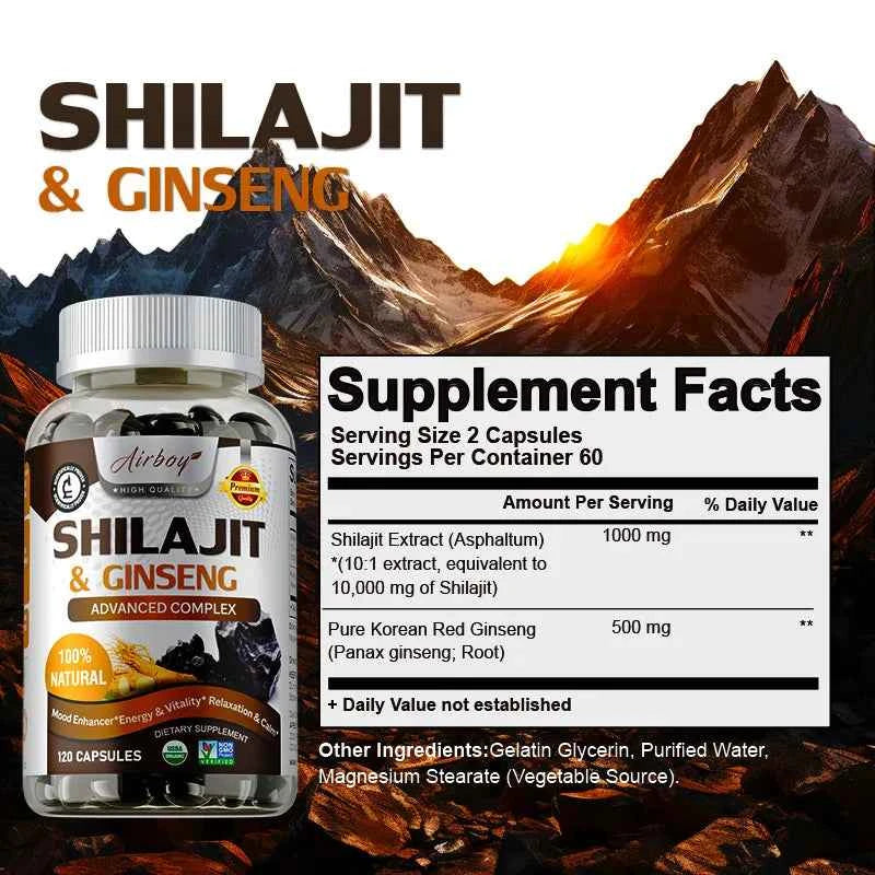 Shilajit & Ginseng - Energy & Vitality Support, Improve Mental Clarity, Immune Support, Increase Endurance, Muscle Growth