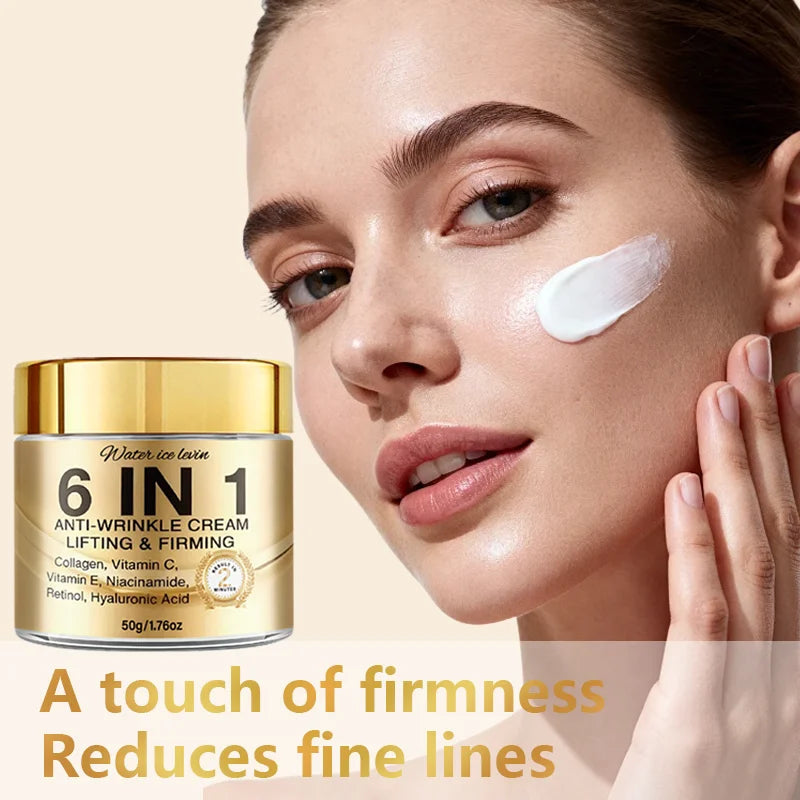 6-In-1 Anti-Wrinkle Cream. Lifts Firms Smooths Moisturizes. Collagen Vitamin C E Niacinamide Retinol Hyaluronic Acid. 50g Healthy supplements
