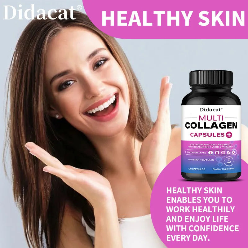 Multi Collagen Capsules with Hyaluronic Acid & Vitamin C, Support Cardiovascular, Skin Hair Nail Joint Bone & Digestive Wellness Healthy supplements