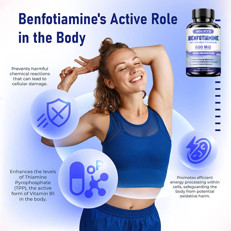 Benfotiamine Capsules, with Fat-Soluble Vitamin B1, Support Nerve Health, Energy Metabolism & Cellular Wellness for Men & Women Healthy supplements