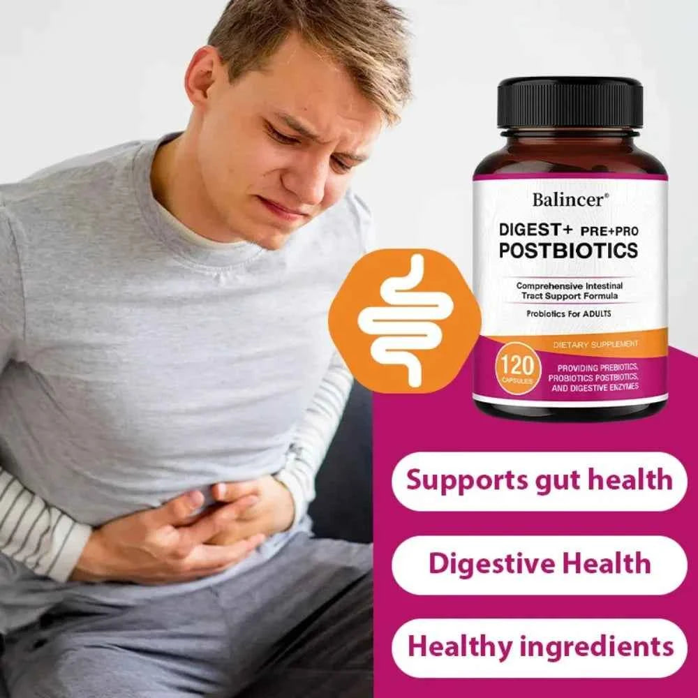 Postbiotics Digestive Enzymes Supplement - Gas & Bloating Relief, Digestion and Intestinal Health for Adults Men and Women