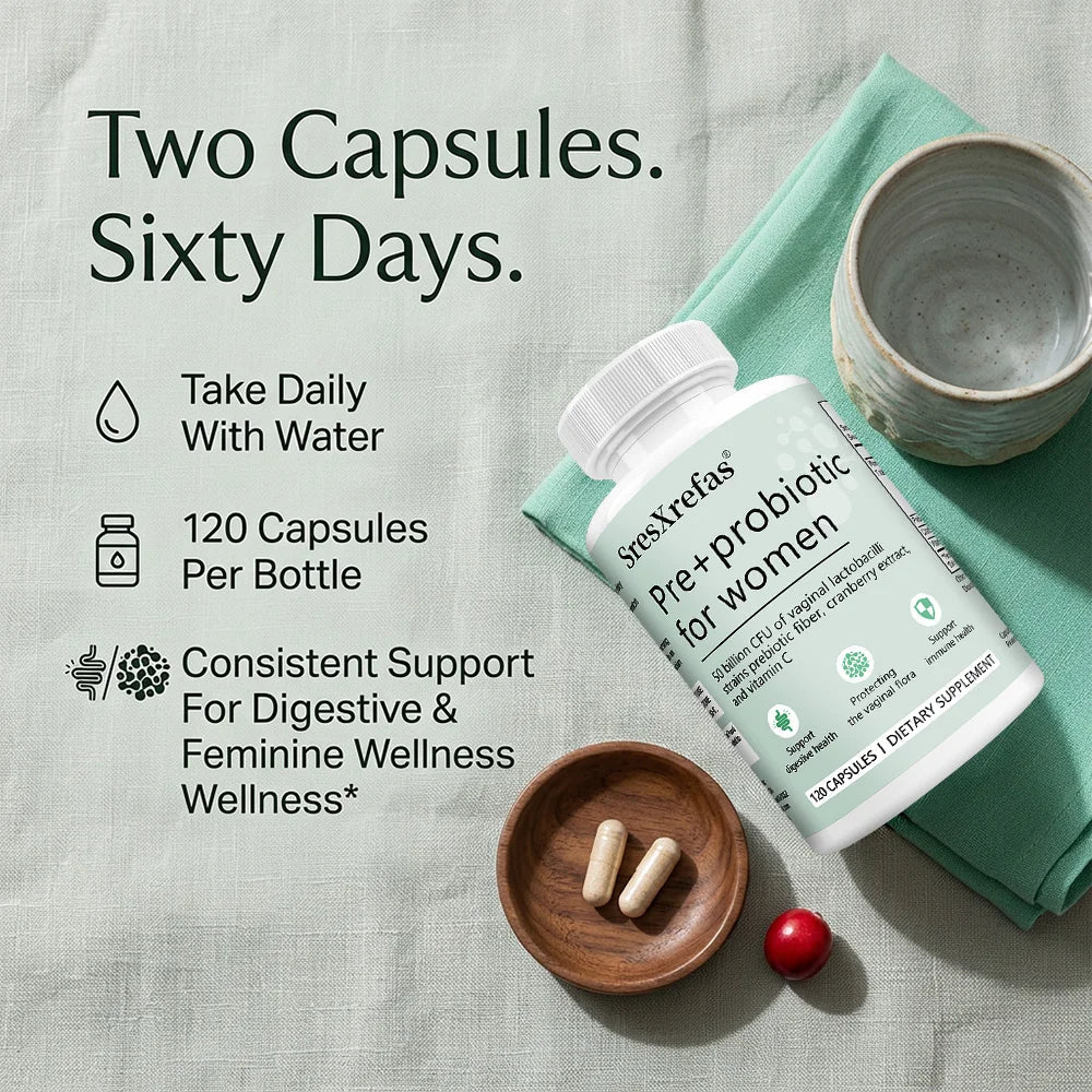 Pre+probiotic Capsules for Women, with Vitamin C, Cranberry Extract, Support Digestive Health, Protecting The Vaginal Flora Healthy supplements