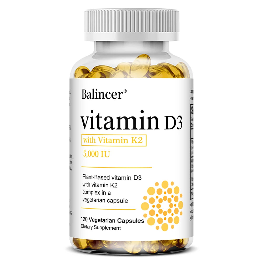 Vitamin D3 5000IU+ K2 (MK7) 1100mcg Capsules - Bone Teeth Joint Heart Circulation & Immunity System Health Support, Vegan Healthy supplements